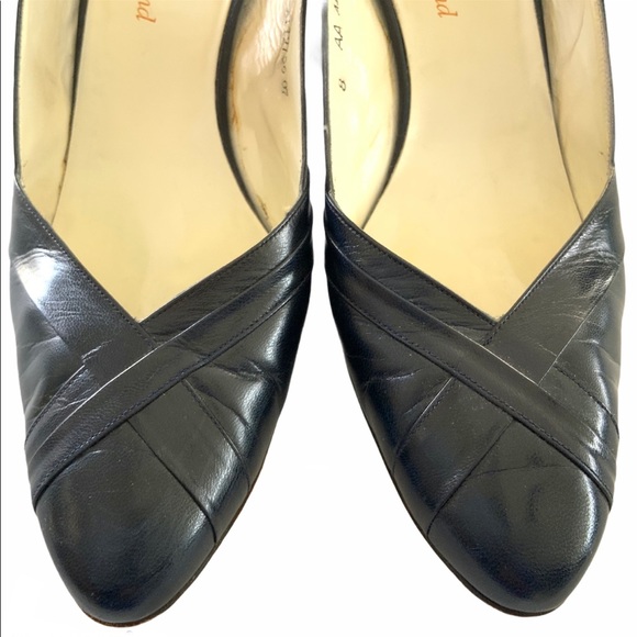 Vtg Bally Heels 8 AA Navy Slingback Leather Shoes - Picture 5 of 8